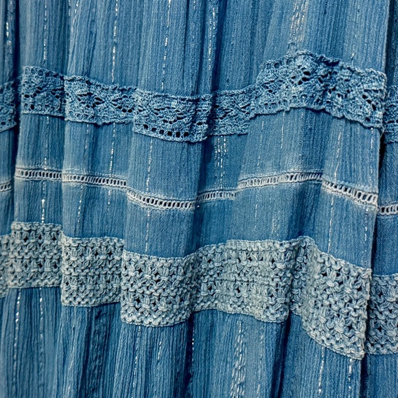 Mlle Gabrielle Blue Maxi Dress with Metallic Accents and Lace Inset, Size 2X - Picture 5 of 9